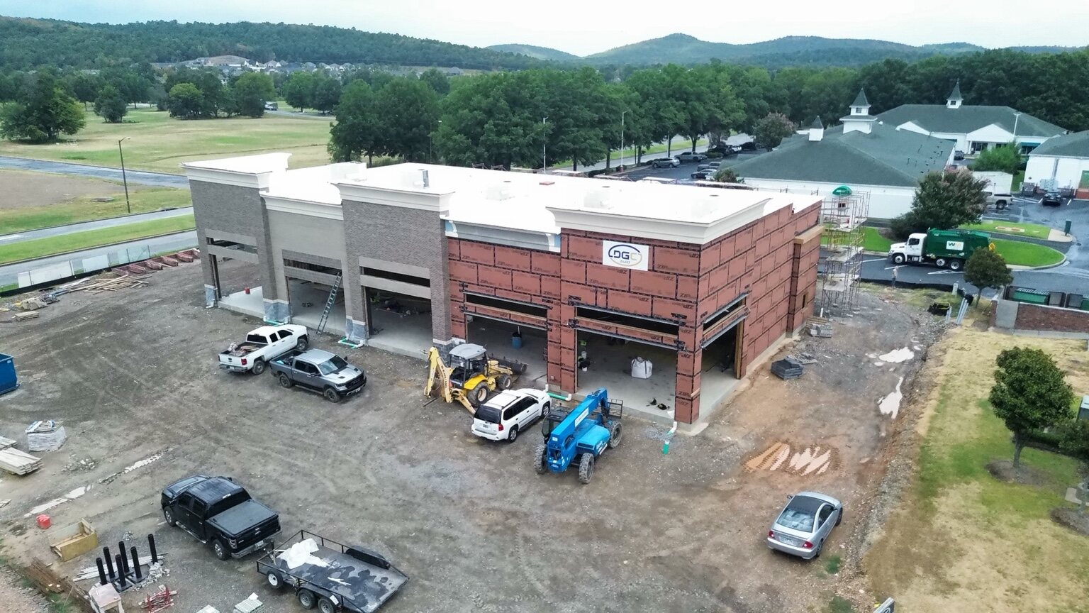 Angled aerial construction progress image